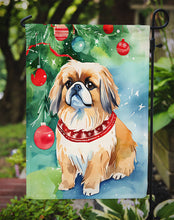 Load image into Gallery viewer, Pekingese Christmas Garden Flag – Cozy Dog Holiday Decor with Tree &amp; Presents