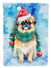 Load image into Gallery viewer, Pekingese Christmas Garden Flag – Cozy Dog Holiday Decor with Tree &amp; Presents