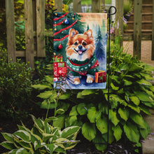 Load image into Gallery viewer, Pomeranian Christmas Garden Flag – Cozy Dog Holiday Decor with Tree &amp; Presents