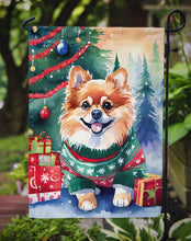 Load image into Gallery viewer, Pomeranian Christmas Garden Flag – Cozy Dog Holiday Decor with Tree &amp; Presents