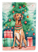 Load image into Gallery viewer, Rhodesian Ridgeback Christmas Garden Flag – Cozy Dog Holiday Decor with Tree &amp; Presents
