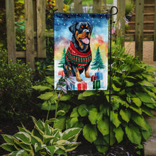 Load image into Gallery viewer, Rottweiler Christmas Garden Flag – Cozy Dog Holiday Decor with Tree &amp; Presents