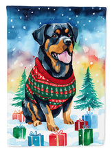 Load image into Gallery viewer, Rottweiler Christmas Garden Flag – Cozy Dog Holiday Decor with Tree &amp; Presents