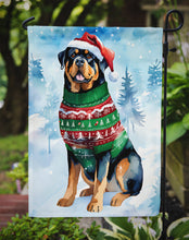 Load image into Gallery viewer, Rottweiler Christmas Garden Flag – Cozy Dog Holiday Decor with Tree &amp; Presents