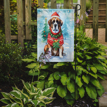 Load image into Gallery viewer, Saint Bernard Christmas Garden Flag – Cozy Dog Holiday Decor with Tree &amp; Presents