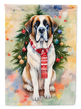 Load image into Gallery viewer, Saint Bernard Christmas Garden Flag – Cozy Dog Holiday Decor with Tree &amp; Presents