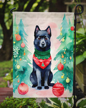 Load image into Gallery viewer, Schipperke Christmas Garden Flag – Cozy Dog Holiday Decor with Tree &amp; Presents