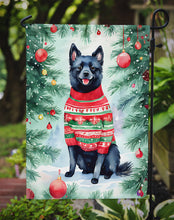 Load image into Gallery viewer, Schipperke Christmas Garden Flag – Cozy Dog Holiday Decor with Tree &amp; Presents