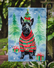 Load image into Gallery viewer, Scottish Terrier Christmas Garden Flag – Cozy Dog Holiday Decor with Tree &amp; Presents