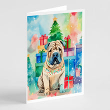 Load image into Gallery viewer, Shar Pei Christmas Greeting Cards - Blank Note Cards – 8-Pack of Artist-Designed Cards with Envelopes