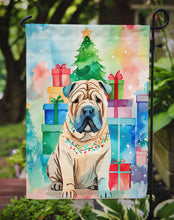 Load image into Gallery viewer, Shar Pei Christmas Garden Flag – Cozy Dog Holiday Decor with Tree &amp; Presents
