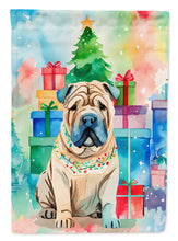 Load image into Gallery viewer, Shar Pei Christmas Garden Flag – Cozy Dog Holiday Decor with Tree &amp; Presents