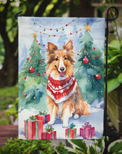 Load image into Gallery viewer, Sheltie Christmas Garden Flag – Cozy Dog Holiday Decor with Tree &amp; Presents