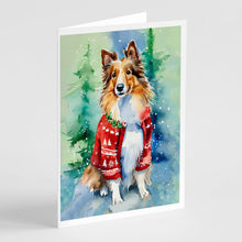 Load image into Gallery viewer, Sheltie Christmas Greeting Cards - Blank Note Cards – 8-Pack of Artist-Designed Cards with Envelopes