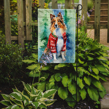 Load image into Gallery viewer, Sheltie Christmas Garden Flag – Cozy Dog Holiday Decor with Tree &amp; Presents