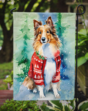 Load image into Gallery viewer, Sheltie Christmas Garden Flag – Cozy Dog Holiday Decor with Tree &amp; Presents