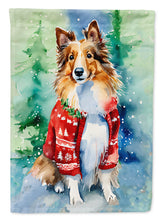 Load image into Gallery viewer, Sheltie Christmas Garden Flag – Cozy Dog Holiday Decor with Tree &amp; Presents