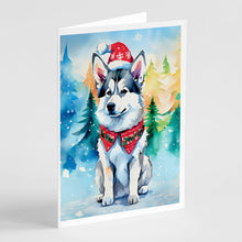 Load image into Gallery viewer, Siberian Husky Christmas Greeting Cards - Blank Note Cards – 8-Pack of Artist-Designed Cards with Envelopes