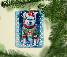 Load image into Gallery viewer, Siberian Husky Christmas Porcelain Ornament