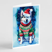Load image into Gallery viewer, Siberian Husky Christmas Greeting Cards - Blank Note Cards – 8-Pack of Artist-Designed Cards with Envelopes