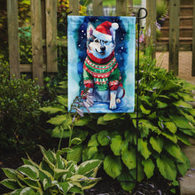 Load image into Gallery viewer, Siberian Husky Christmas Garden Flag – Cozy Dog Holiday Decor with Tree &amp; Presents