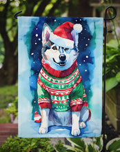 Load image into Gallery viewer, Siberian Husky Christmas Garden Flag – Cozy Dog Holiday Decor with Tree &amp; Presents