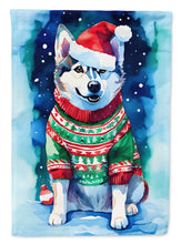 Load image into Gallery viewer, Siberian Husky Christmas Garden Flag – Cozy Dog Holiday Decor with Tree &amp; Presents