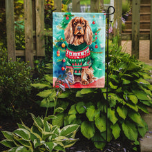 Load image into Gallery viewer, Sussex Spaniel Christmas Garden Flag – Cozy Dog Holiday Decor with Tree &amp; Presents