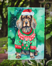 Load image into Gallery viewer, Sussex Spaniel Christmas Garden Flag – Cozy Dog Holiday Decor with Tree &amp; Presents