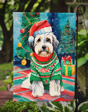 Load image into Gallery viewer, Tibetan Terrier Christmas Garden Flag – Cozy Dog Holiday Decor with Tree &amp; Presents