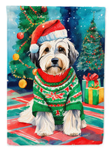 Load image into Gallery viewer, Tibetan Terrier Christmas Garden Flag – Cozy Dog Holiday Decor with Tree &amp; Presents