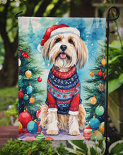Load image into Gallery viewer, Tibetan Terrier Christmas Garden Flag – Cozy Dog Holiday Decor with Tree &amp; Presents