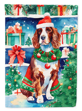 Load image into Gallery viewer, Welsh Springer Spaniel Christmas Garden Flag – Cozy Dog Holiday Decor with Tree &amp; Presents