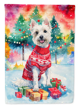 Load image into Gallery viewer, Westie Christmas Garden Flag – Cozy Dog Holiday Decor with Tree &amp; Presents