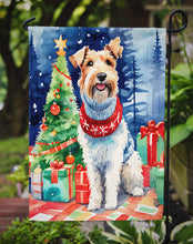 Load image into Gallery viewer, Wire Fox Terrier Christmas Garden Flag – Cozy Dog Holiday Decor with Tree &amp; Presents