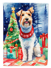 Load image into Gallery viewer, Wire Fox Terrier Christmas Garden Flag – Cozy Dog Holiday Decor with Tree &amp; Presents