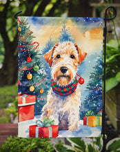 Load image into Gallery viewer, Wire Fox Terrier Christmas Garden Flag – Cozy Dog Holiday Decor with Tree &amp; Presents