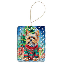 Load image into Gallery viewer, Yorkshire Terrier Yorkie Christmas Porcelain Ornament