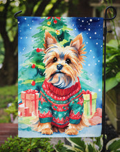 Load image into Gallery viewer, Yorkshire Terrier Yorkie Christmas Garden Flag – Cozy Dog Holiday Decor with Tree &amp; Presents