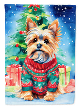 Load image into Gallery viewer, Yorkshire Terrier Yorkie Christmas Garden Flag – Cozy Dog Holiday Decor with Tree &amp; Presents