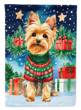 Load image into Gallery viewer, Yorkshire Terrier Yorkie Christmas Garden Flag – Cozy Dog Holiday Decor with Tree &amp; Presents