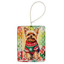 Load image into Gallery viewer, Yorkshire Terrier Yorkie Christmas Porcelain Ornament