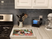 Load image into Gallery viewer, American Eskimo Christmas Cookies Glass Cutting Boards – Durable, Decorative Kitchen Art