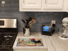 Load image into Gallery viewer, Belgian Sheepdog Christmas Cookies Glass Cutting Boards – Durable, Decorative Kitchen Art