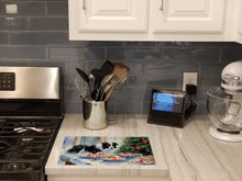 Load image into Gallery viewer, Border Collie Christmas Cookies Glass Cutting Boards – Durable, Decorative Kitchen Art