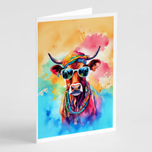 Load image into Gallery viewer, Hippie Animal Cow Greeting Cards - Blank Note Cards – 8-Pack of Artist-Designed Cards with Envelopes