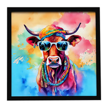 Load image into Gallery viewer, Hippie Animal Cow Framed Metal Print