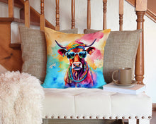 Load image into Gallery viewer, Hippie Animal Cow Throw Pillow - 14x14 Decorative Pillow – Art for Your Home &amp; Patio