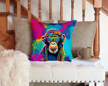 Load image into Gallery viewer, Hippie Animal Chimpanzee Throw Pillow - 14x14 Decorative Pillow – Art for Your Home &amp; Patio