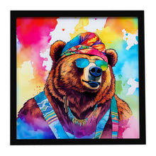 Load image into Gallery viewer, Hippie Animal Grizzly Bear Framed Metal Print